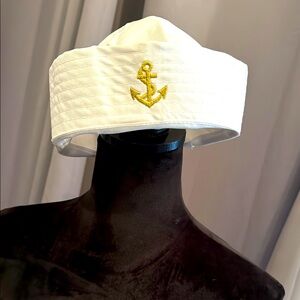 White Sailor Hat with Gold Anchor Embroidery. BRAND NEW